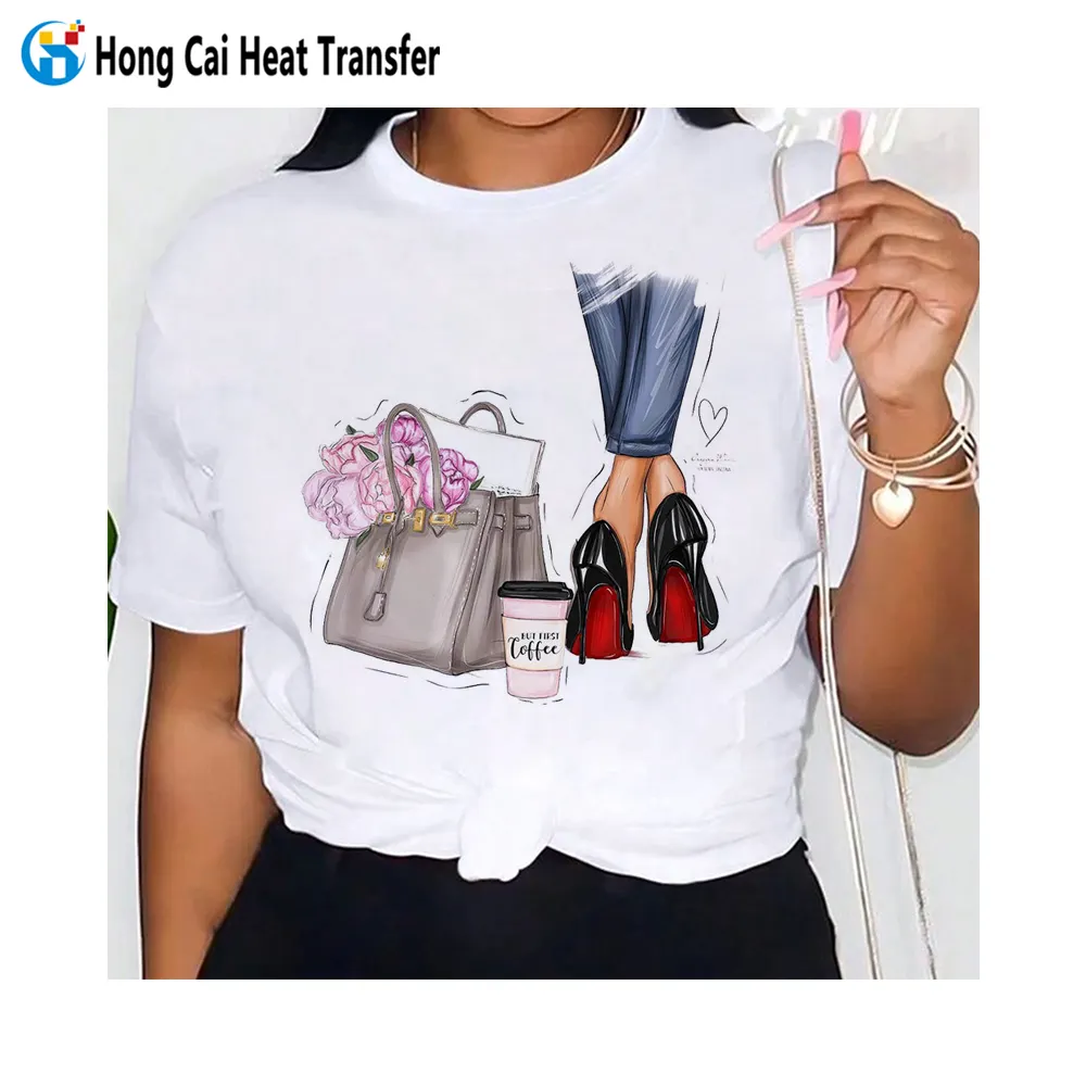 Hongcai kundenspezifische mode kühle kleidung t-shirt kundenspezifisch puff wärmeübertragung logo damen herren bedrucktes t-shirt