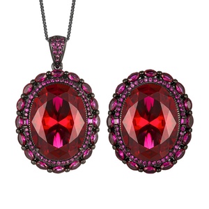 Conjunto de Pendientes y Colgante de Cobre Ecológico con Baño de Oro Negro y Circonita Roja de 15*20MM, Estilo Vintage para Mujer - Product Image 1