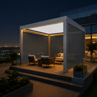 Gazebo d'extérieur autoportant en aluminium avec structure en aluminium mat foncé et système de toit à lames rétractables pour un coin détente en plein air
