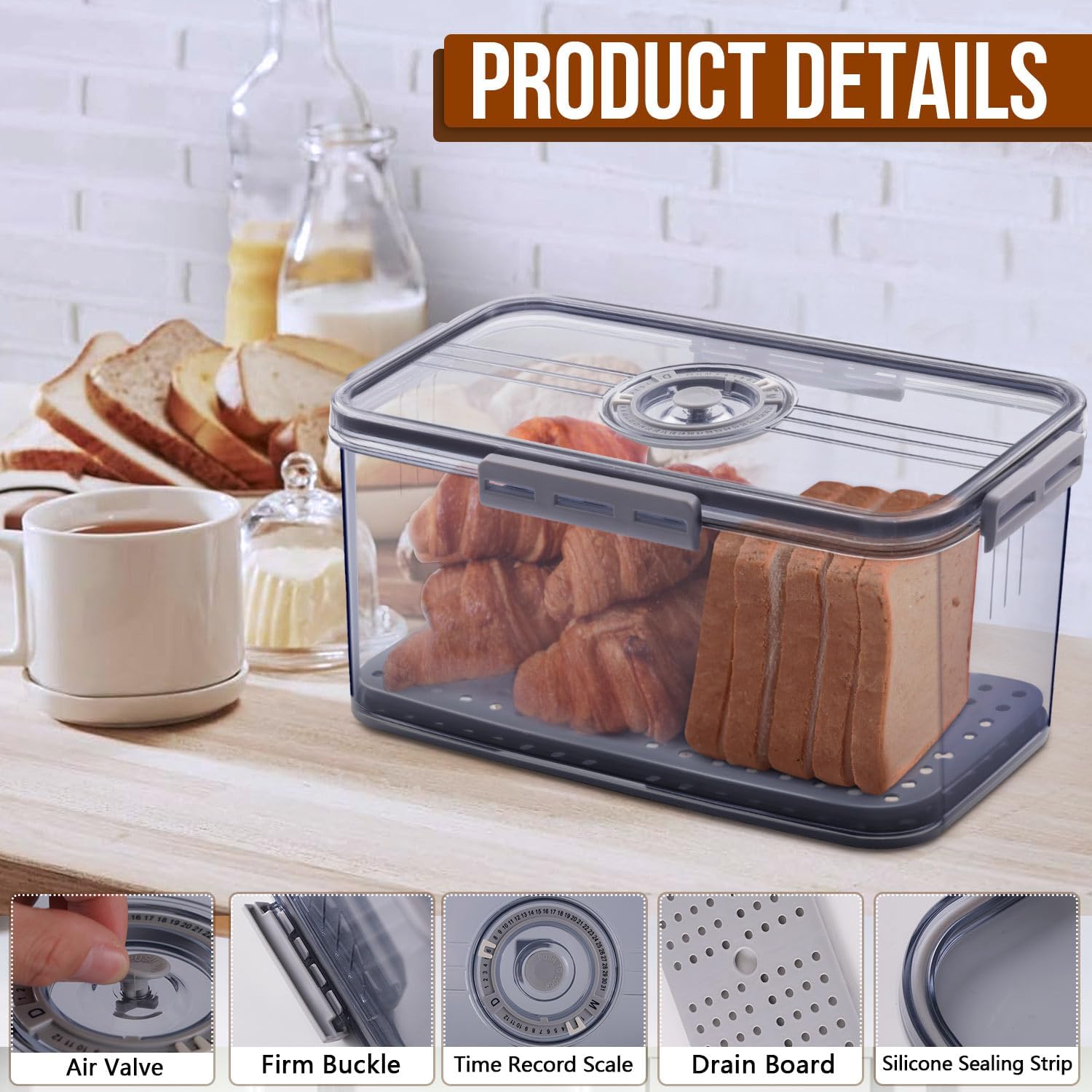 Contenitore per pane, rettangolare, per pane tostato, con