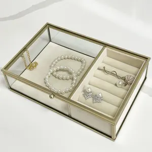 Clear Aandenken Case Display Box Fluwelen Traynd Trinket Borst Binnenkant Sieraden Enkelbanden Armbanden Container Met Gouden Frame