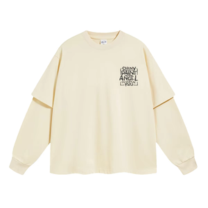 2025 primavera nuevo estampado personalizado 305G falso dos piezas de manga larga empalmada moda callejera para hombres camiseta de gran tamaño - Product Image 3