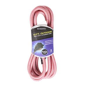 Vintage Stoff Geflochtene 12 Füße Verlängerung Kabel mit 3 Prong Stecker 16 Messer Heavy Duty | Rot und Weiß - Product Image 2