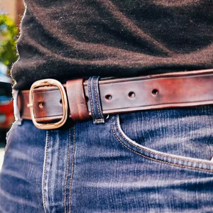 Ceinture rétro en cuir véritable pour hommes, nouvelle boucle en laiton pur de 3.8cm, première couche, style vintage, polyvalente, vente en gros - Product Image 2