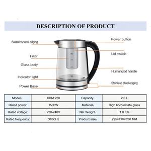 2.0L กาต้มน้ำไฟฟ้าไร้สาย <span class=keywords><strong>XDM</strong></span> ตัวแก้วบอโรซิลิเกตสูงพร้อมที่กรองชาสำหรับใช้ในครัวเรือน - Product Image 2