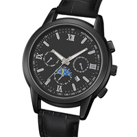 WJ-11470 toptan moda özel logo siyah iş kuvars alaşım durumda deri adam büyük arama saatler. Erkekler saatler