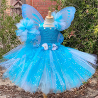 Gaun Tutu Bunga Anak Perempuan Gaun Kupu-kupu Putri Tulle Pelangi Pastel Gaun Pesta Kostum Peri Halloween Pesta Ulang Tahun Mewah