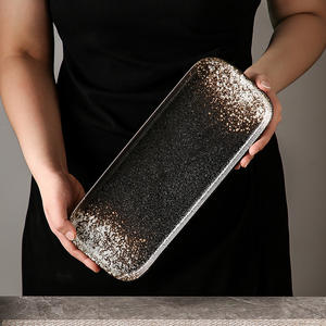 Japanische Keramik Sushi Lachs Teller für Restaurant 12 Zoll rechteckige Porzellan Stein korn Geschirr lange Streifen Teller - Product Image 4