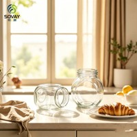 Stoples Kaca Bulat Transparan 230ml dengan Logo Kustom Grosir, Pot Kaca Berulir untuk Kemasan Makanan Gourmet & Set Hadiah