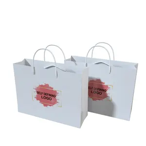 Оптовая продажа, белая сумка для покупок с логотипом на заказ, картонная бумага и нейлоновая веревка для супермаркетов и продуктовых магазинов