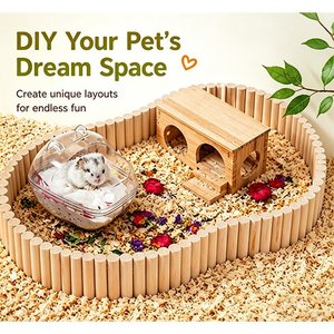 Recinto para hámster de madera maciza con valla redonda, escondite y pelota de ejercicio para área de juego interior para mascotas - Product Image 1