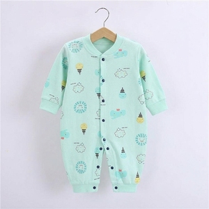 Lindo pelele azul estampado para bebé, manga larga, cuello vuelto, cierre de botones, ropa de dormir de algodón suave para bebé, unisex, para primavera - Product Image 4