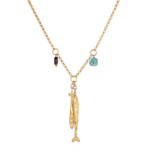 Collar Boho de Piedra Natural con Forma de Pez, Acero Inoxidable Chapado en Oro, Joyería Inspirada en el Océano con Cuentas de <span class=keywords><strong>Turquesa</strong></span> y Ojo de Tigre para Mujer - Product Image 6