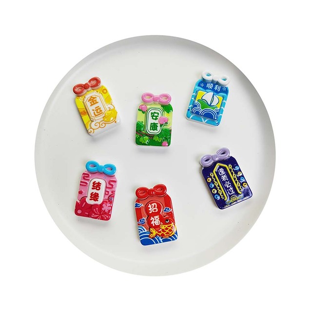Kawaii Charms Lucky Card Chinese Words Resin Flatback Charms for Mobile Phone Case DIY Craft Embellishments Slime Supplies