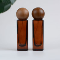 GIVELAMI – Flacon vide en verre ambré carré de 30 ml avec bouchon rond en bois pour parfum et huiles essentielles, rechargeable, en gros