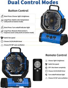 Ventilatore da Tavolo Portatile F6 Ricaricabile 20000mAh con Telecomando, Lanterna LED, Power Bank, Motore Brushless Ultra Silenzioso, in Plastica - Product Image 5