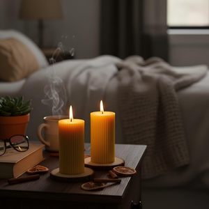 Juego de 3 Velas de Pilar Acanaladas de Cera de Abeja y Parafina Natural Pura, Sin Perfume, de Larga Duración (<span class=keywords><strong>105</strong></span> <span class=keywords><strong>Horas</strong></span>), para Navidad y Hogar, Precio de Fábrica - Product Image 3