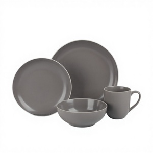 Custom Japanese Ceramic Stoneware Grey Glazed Coupe Dinnerware <b>Set</b> <b>White</b> Rim Microwave Safe Including Plates Mugs-Japandi Home - Product Image 2