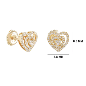 Tres capas de corte redondo Lab Grown Diamond Stud Heart Pendientes 14K Oro sólido Lujoso atractivo Perfecto para mejorar el aspecto formal - Product Image 3