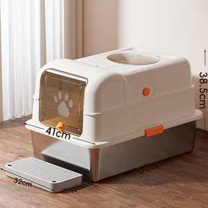 Edelstahl-Katzenklo Vollständig Geschlossene Katzentoilette Geruchsdicht Spritzwassergeschützt Quadratisches Design 96L Kapazität Umweltfreundlich - Product Image 4