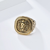 Bague en acier inoxydable Bague pour homme en acier inoxydable avec tête de lion en fonte d'or et argent