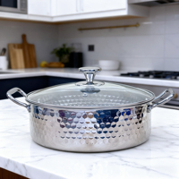 Marmite en acier inoxydable grande capacité avec doubles poignées pour cuisinière à induction et fondue familiale, design antidérapant et distribution de chaleur