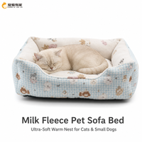 Lit pour animaux de compagnie en velours de lait, facile à nettoyer, motif à carreaux de dessin animé, pour chats d'intérieur et chiots, vente en gros OEM
