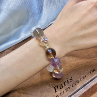Bracelet pour femme en cristal naturel d'améthyste lavande, avec fleur en feuille d'or, cristal Azecht blanc et brin de cristaux multi-gemmes