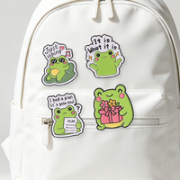 Broche en émail 'Just Vibing' avec grenouille lotus musicale mignonne, motif 'I Had A Plan' et grenouille tenant une fleur, pour sacs, badges de revers, bijoux et cadeaux