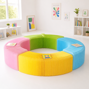 Tabouret en papier modulaire coloré, banc pliable en nid d'abeille pour présentation en magasin, événement, fête, mobilier flexible combinable - Product Image 1