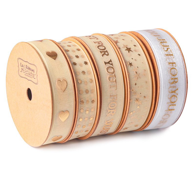 Luxury Gift Packaging Christmas Gold and Silver logo Printing Custom Organza Ribbon With logo