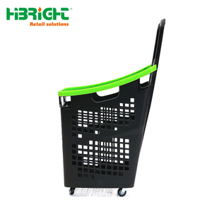 Heavy Duty Rolling Shopping <b>Basket</b> with Telescopic Handle 70L Large Capacity <b>Plastic</b> Grocery Pull <b>Basket</b> for Retail Store - Product Image 2