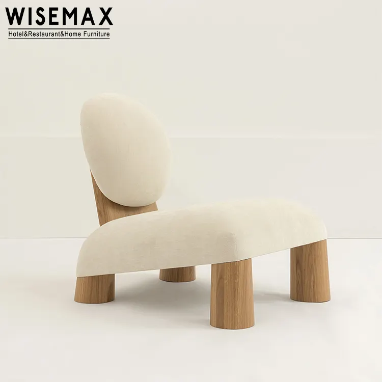 WISEMAX FURNITURE Hot sale solid wood frame lazy lounge chair white upholstered fabric seat leisure chair for living room
