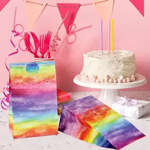 Bolsas de regalo de papel Tie Dye personalizadas, bolsas de regalo Rainbow Goody Con pegatinas, bolsas pequeñas de regalo de cumpleaños para niños