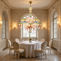Lustre enchanteur et gracieux, fabriqué à la main à partir d'éléments en verre de Murano multicolores, pour la maison, le salon