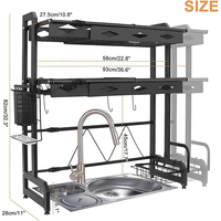 Égouttoir à vaisselle à 2 niveaux en acier inoxydable à poser sur l'évier avec supports pour la vaisselle, pour le rangement de l'évier de cuisine et de salle de bain