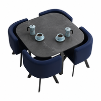 Ensemble de table et chaises de salle à manger d'hôtel moderne avec plateau en MDF, pieds en métal, revêtement en cuir PU/tissu lin, design rond, 4 places, durable