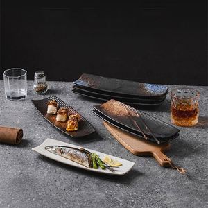 Rectangular <b>Ceramic</b> Sushi Sashimi <b>Plate</b> Japanese Restaurant Cuisine <b>Plate</b> Stripe Pattern Sushi Snack Dessert Serving Tray - Product Image 3