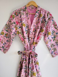 Unisex Handmade Kantha Cotton <b>Long</b> <b>Kimono</b> Jacket Reversible Waterproof Boho <b>Robe</b> Lightweight Everyday Outerwear - Product Image 5