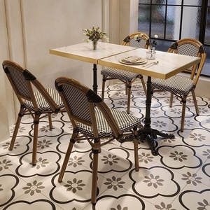 Ensemble table et chaises de salle à manger en ardoise, style vintage moderne français, pour usage commercial extérieur décontracté, cafés, restaurants, boulangeries - Product Image 5
