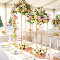 Support à fleurs en métal doré, cadre cube de 60 cm, centre de table avec boule de fleurs pour la décoration de table de mariage ou de banquet