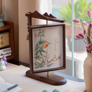 Cadre photo rotatif en bois de style chinois, rectangulaire, vertical, fait à la main, décoration de table, ornement pour la maison - Product Image 1