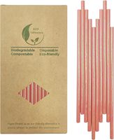 Pailles en papier métallisé rose écologiques jetables 197 mm de long, diamètre 6 mm, compostables pour café, lait et boissons de fête