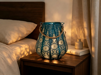 Lanterne en fer effet céramique verte avec poignée en corde de chanvre, guirlande lumineuse à 20 LED, personnalisable, décoration pour mariage, salle de bain, maison