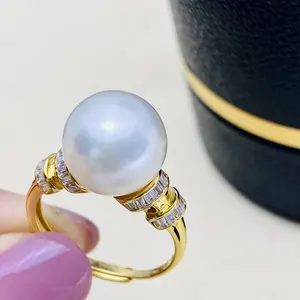 Anello di perle in oro reale con 925 argento e stile minimalista da donna