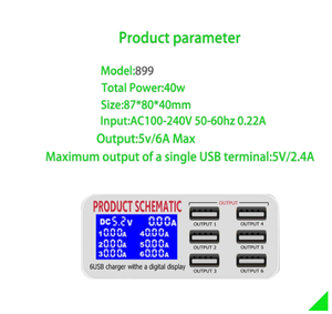 <span class=keywords><strong>Caricatore</strong></span> <span class=keywords><strong>USB</strong></span> da 40W a 6 Porte con Display LCD, <span class=keywords><strong>Caricatore</strong></span> da Tavolo per Telefoni Cellulari, Ricarica Rapida Intelligente per Smartphone, RIPARAZIONE - Product Image 6