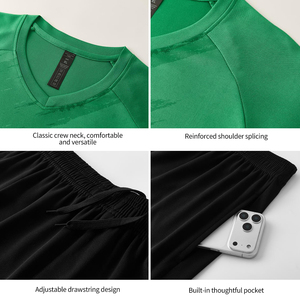 Men Football Jersey Kit Lightweight <b>Brush</b> Pattern Soccer Shirt Shorts Set For <b>Outdoor</b> Soccer Games - Product Image 2