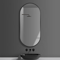 Vente en gros 4mm 5mm Miroir mural flottant noir mat pour salle de bain Cadre en alliage d'aluminium noir Miroirs décoratifs ronds ovales en cuivre