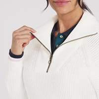 Suéter de cachemira cálido de invierno para mujer, de alta calidad, con cremallera de un cuarto, cuello personalizado, tejido plano, ideal para golf, otoño e invierno.