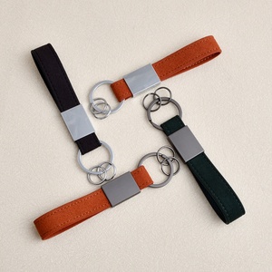 Luxury High-End PU Leather Car <b>Keychain</b> <b>Personalized</b> Couple Key Ring Lanyard Silk Screen Printed Laser Logo Durable Metal - Product Image 2